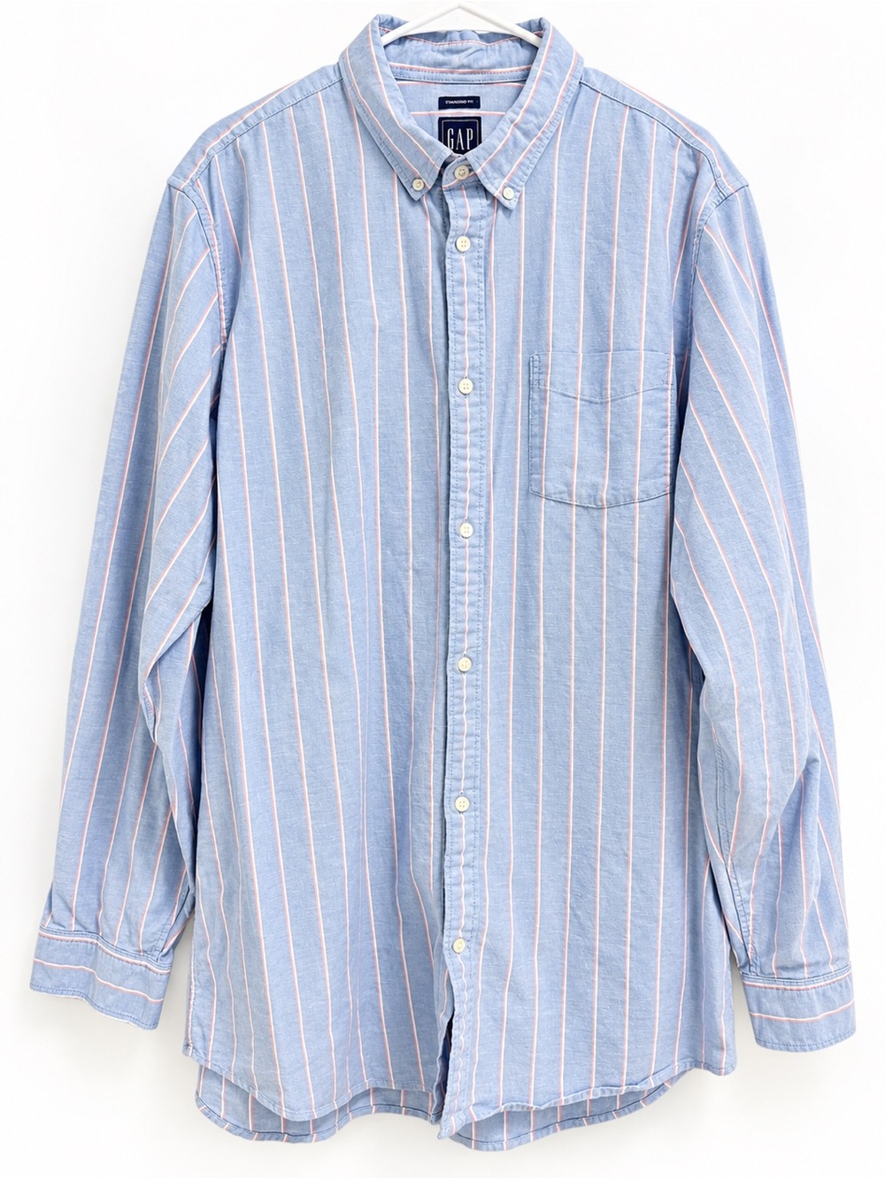 GAP Light Blue Button-Up Shirt with White & Pink Stripes